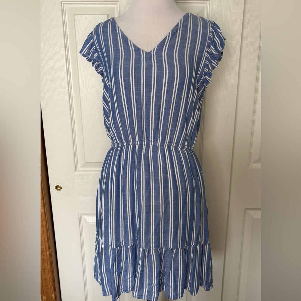 LOFT Blue and White Striped Midi Dress